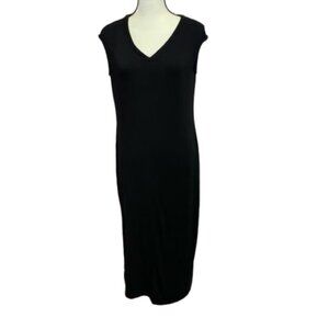 Philosophy Black Viscose/Spandex V Neck Cap Sleeve Soft Maxi Dress Size M #1024